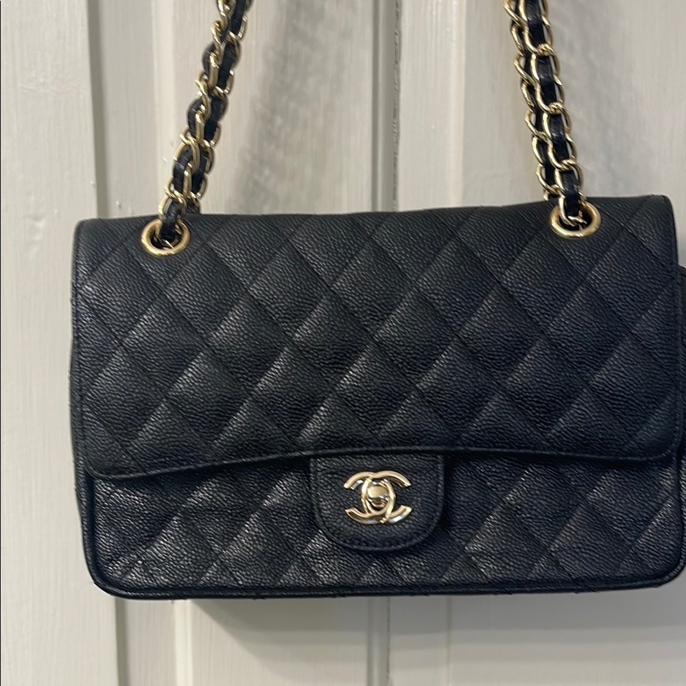 Designer Inspired Black Quilted Bag, EUC
